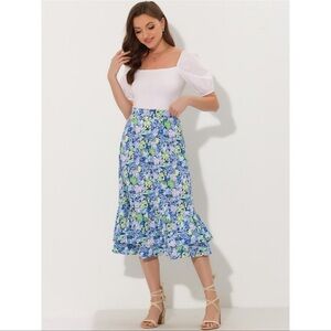INSPIRE CHIC Women's Chiffon Skirt Elastic Waist Ruffle Floral Flowy Sz M =